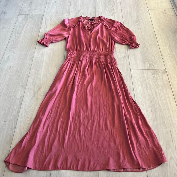 Anthropologie Cape May Midi Dress by Current Air Rose Blush Pink small Smocked - Picture 1 of 9
